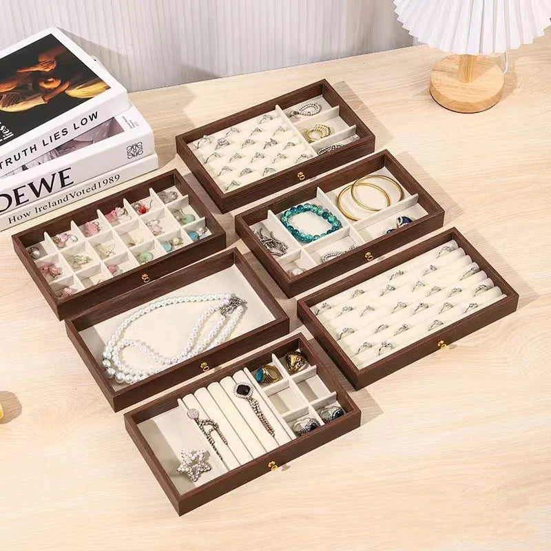 Multi-layer Wooden Jewelry Box Transparent Window Rings Necklace Jewelry Storage Case Organizer Bracelet Earrings